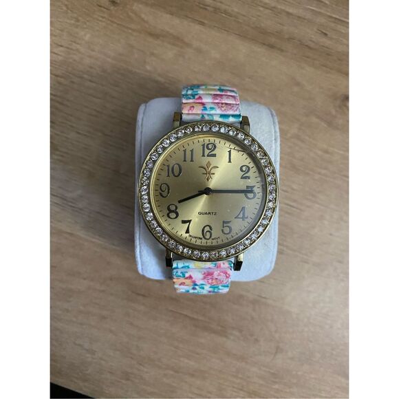 LINEL Floral Stretch Band Watch Crystal Bezel Expansion Band Wristwatch - Picture 1 of 7